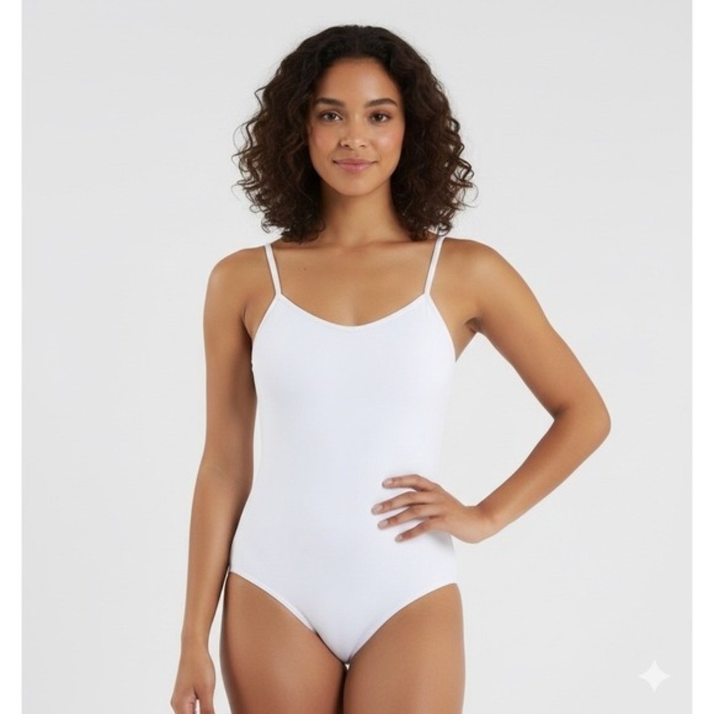 Capezio White V-Neck Cami Leotard Strappy Back Dancewear adult XS NWT
